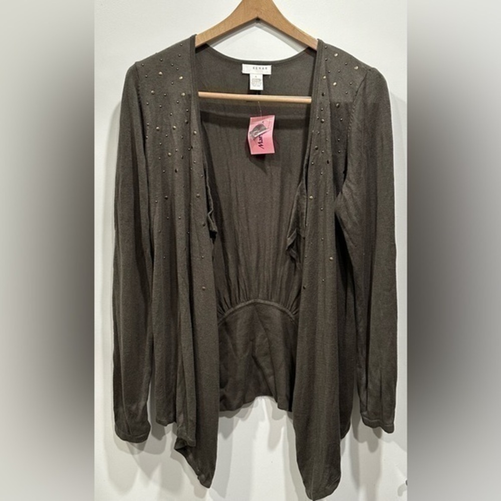 Kenar Studded Green Open Drape Cardigan NWT